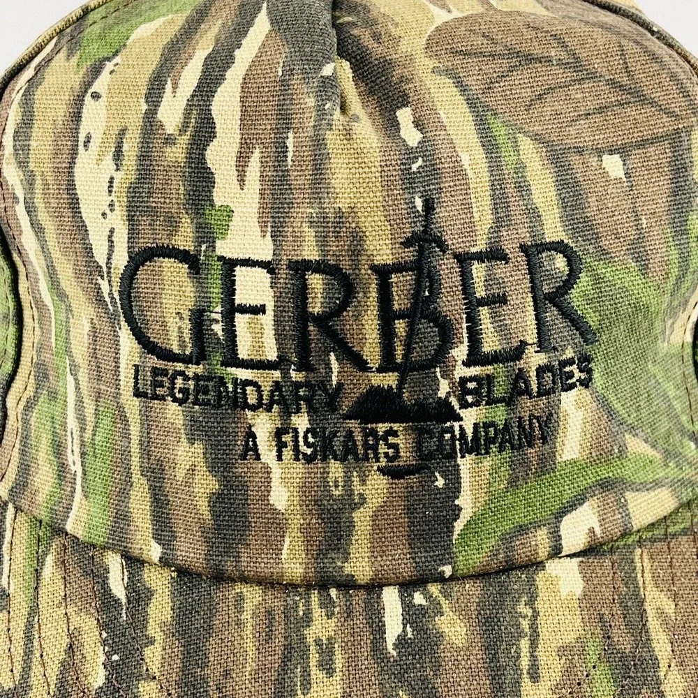 Vtg Gerber Legendary Blades Snapback‎ Cap Camouflage Camo Fiskars Adjustable USA